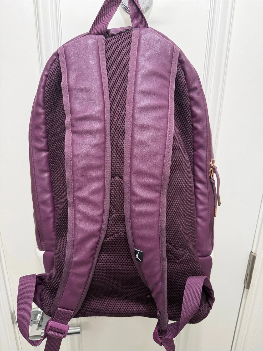 Jordan Plum and White Leather Backpack with Gold Jumpman